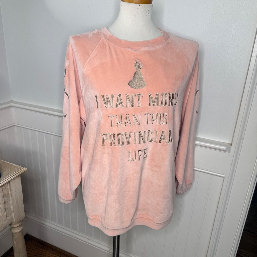 Disney Parks Belle Beauty and the Beast Provincial Life Velvet Sweatshirt Pink L